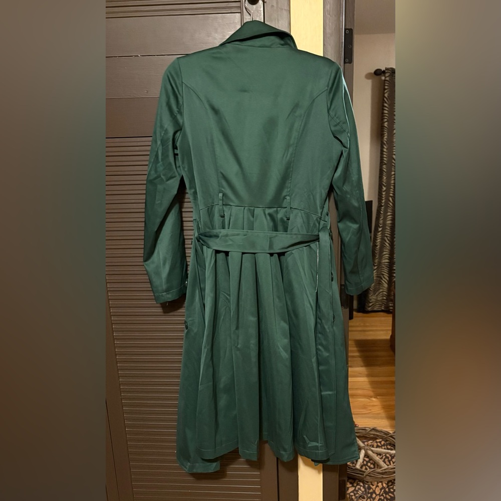 Collectif Forest Green Double-Breasted Long Sleeve Fit-and-Flare jacket - Picture 2 of 4